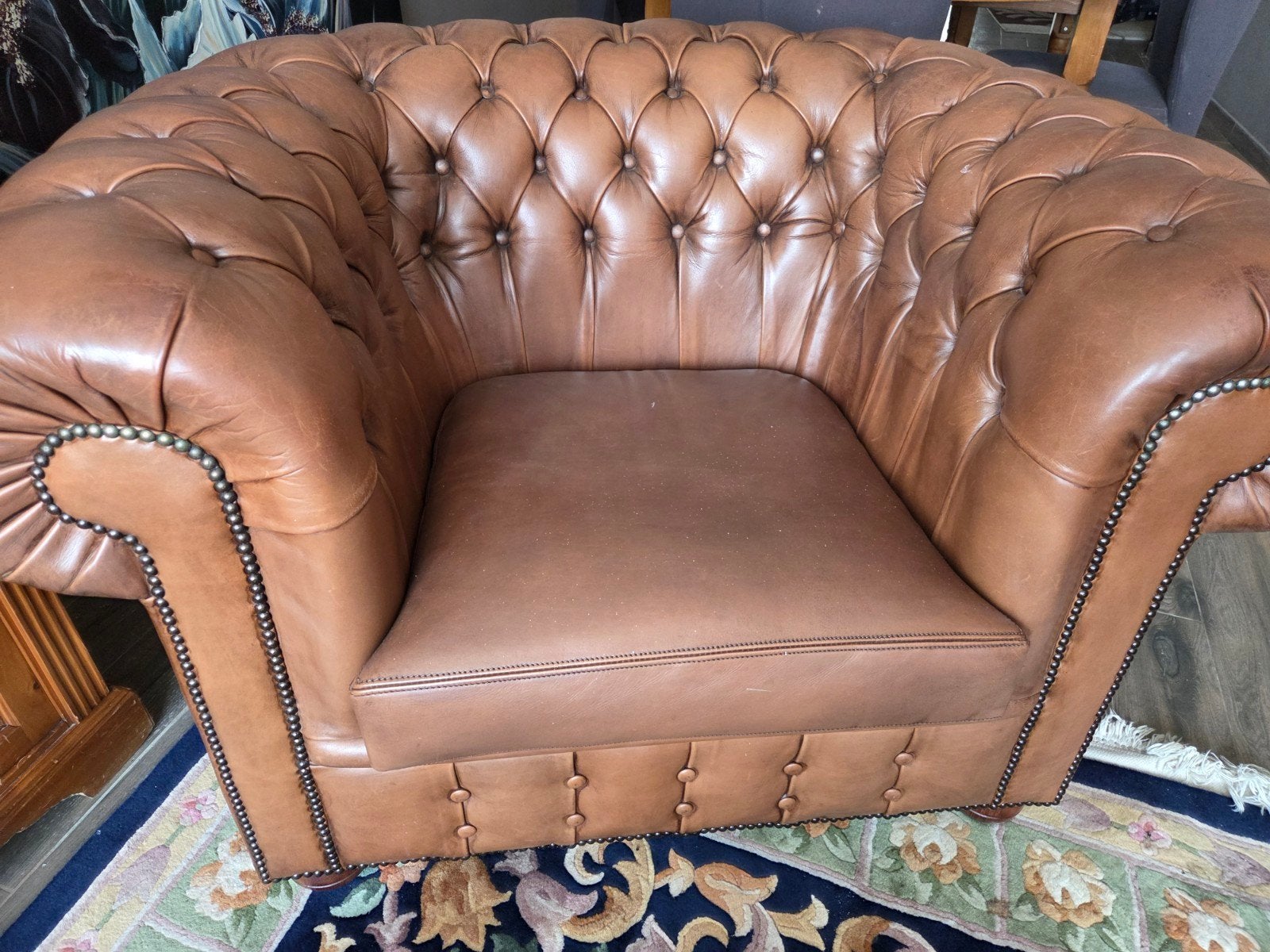 Gedelux Chesterfield cognac zetels leder, Ophalen
