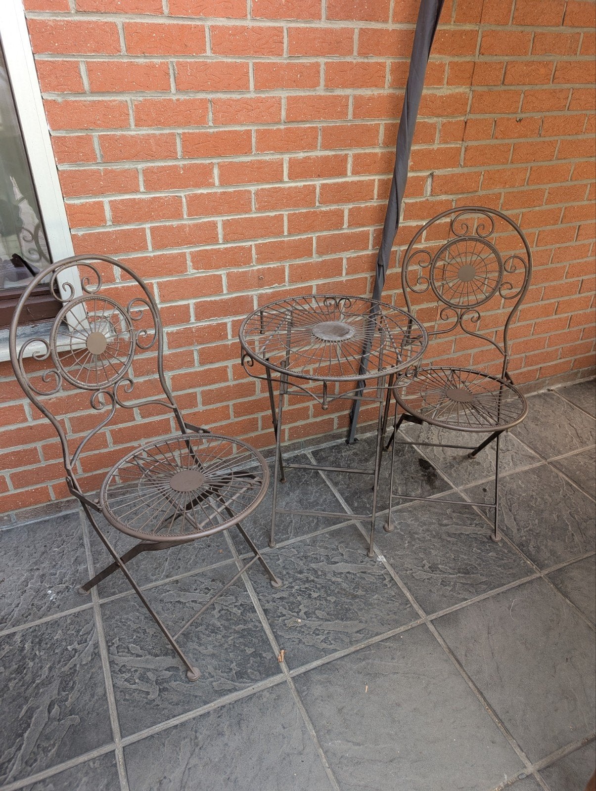 Gietijzeren tafel en 2 stoelen, Ophalen