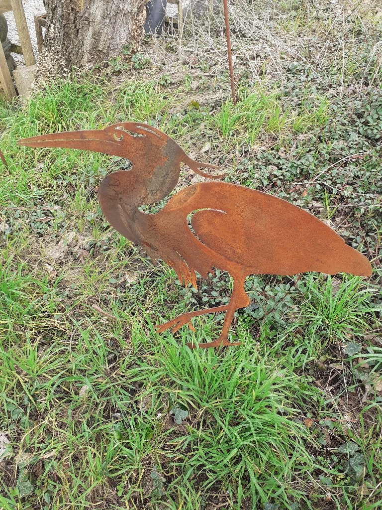 Schitterende metalen reiger op een hengel, Tuin en Terras, Ophalen, Zo goed als nieuw, Metaal, Dierenbeeld