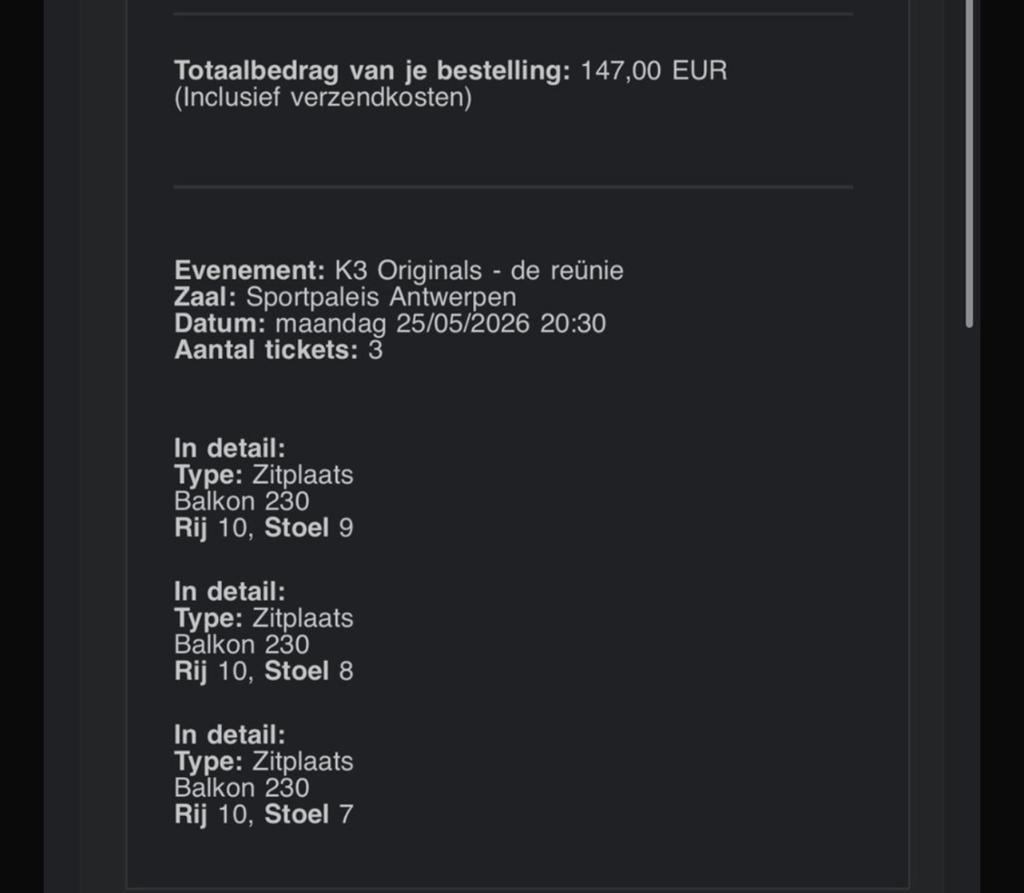 K3 ticket, Ophalen, Zo goed als nieuw