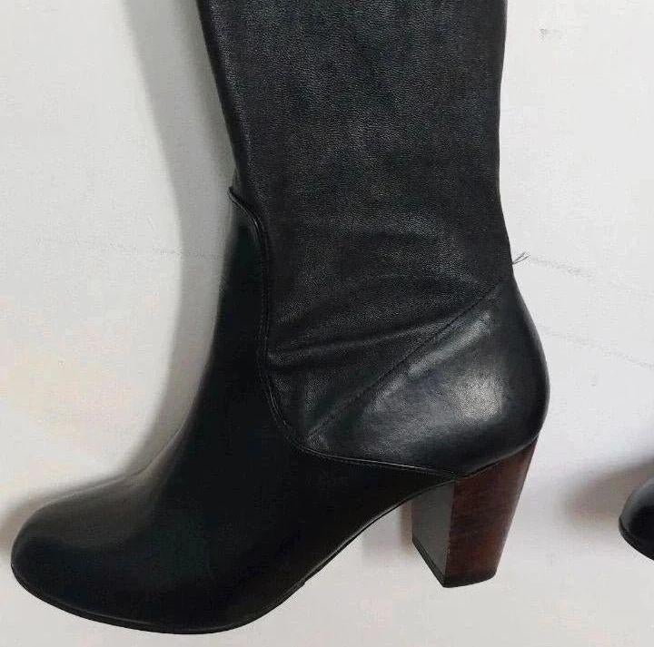 Robert Clergerie Vintage Black Leather thigh-High Boots 38, Ophalen, Zwart, Gedragen, Hoge laarzen