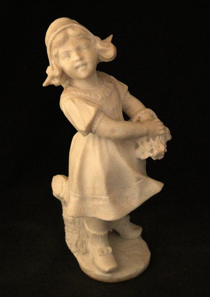 Statue Art Déco en albâtre représentant une jeune fille, Antiquités & Art, Enlèvement ou Envoi, Art deco, Statue