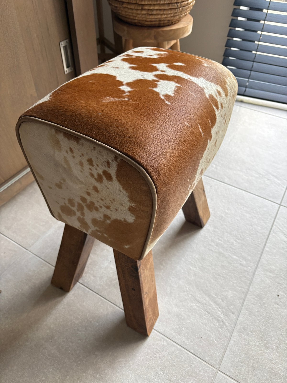 Tabouret vintage en cuir véritable, Enlèvement, Utilisé