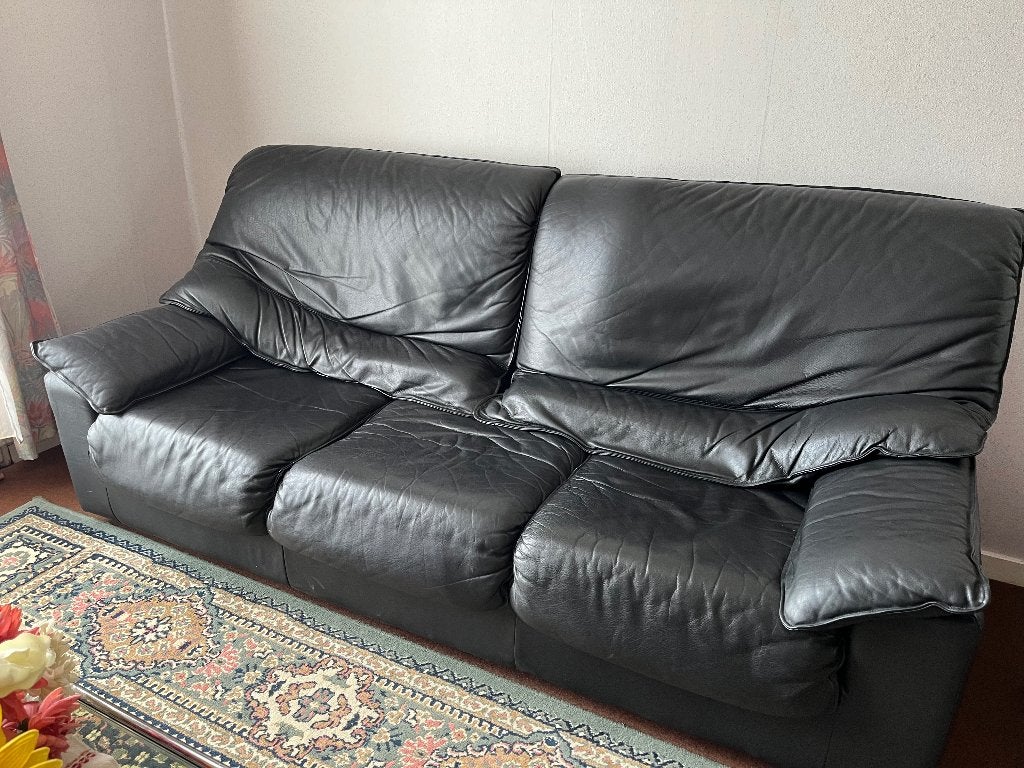 Salon cuir noir, Maison & Meubles, Canapés | Salons, 75 à 100 cm, 250 à 300 cm, Quatre personnes ou plus, Banc droit