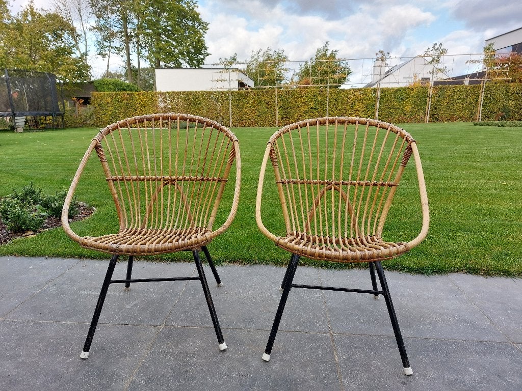 Rieten stoeltjes, Huis en Inrichting, Ophalen, Gebruikt, Twee, Bruin