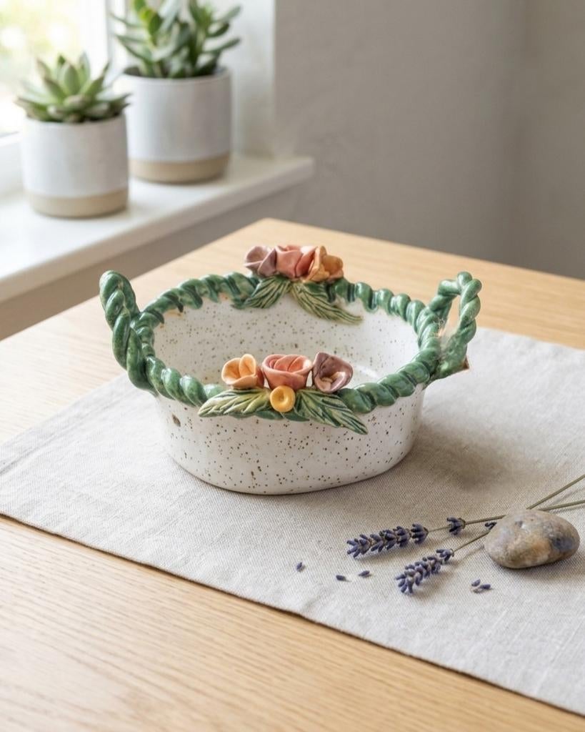 Keramische decoratieve mand of mand, Ophalen