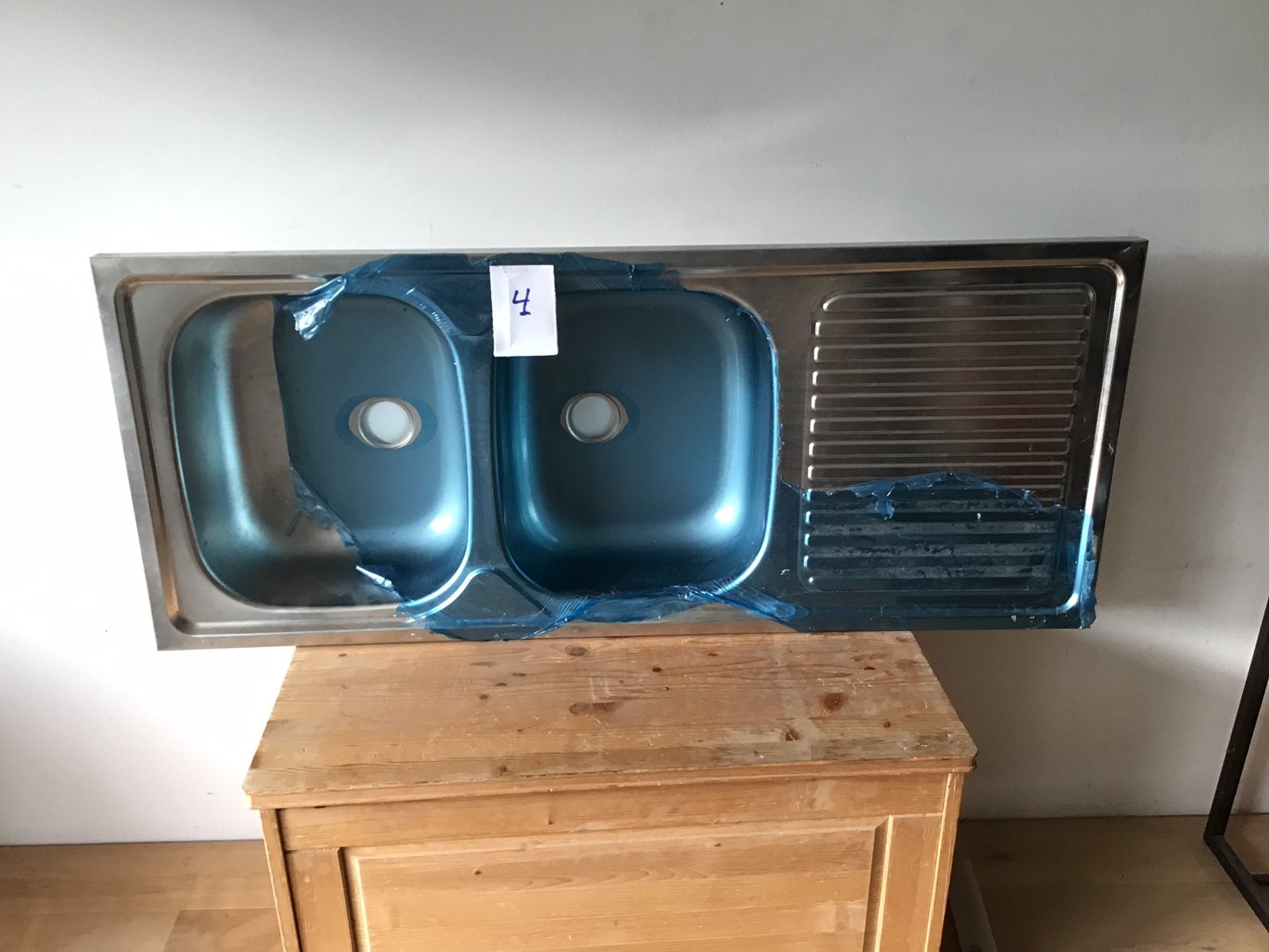 Dubbele opbouw RVS spoelbak 120 cm x 50cm vraagprijs 70 €, Huis en Inrichting, Ophalen, Zo goed als nieuw