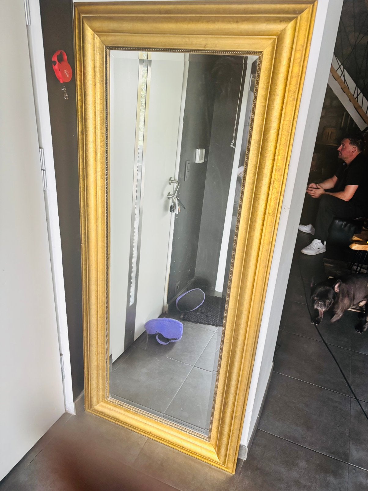 Grand miroir doré, Comme neuf, Rectangulaire, 75 à 100 cm, 150 à 200 cm