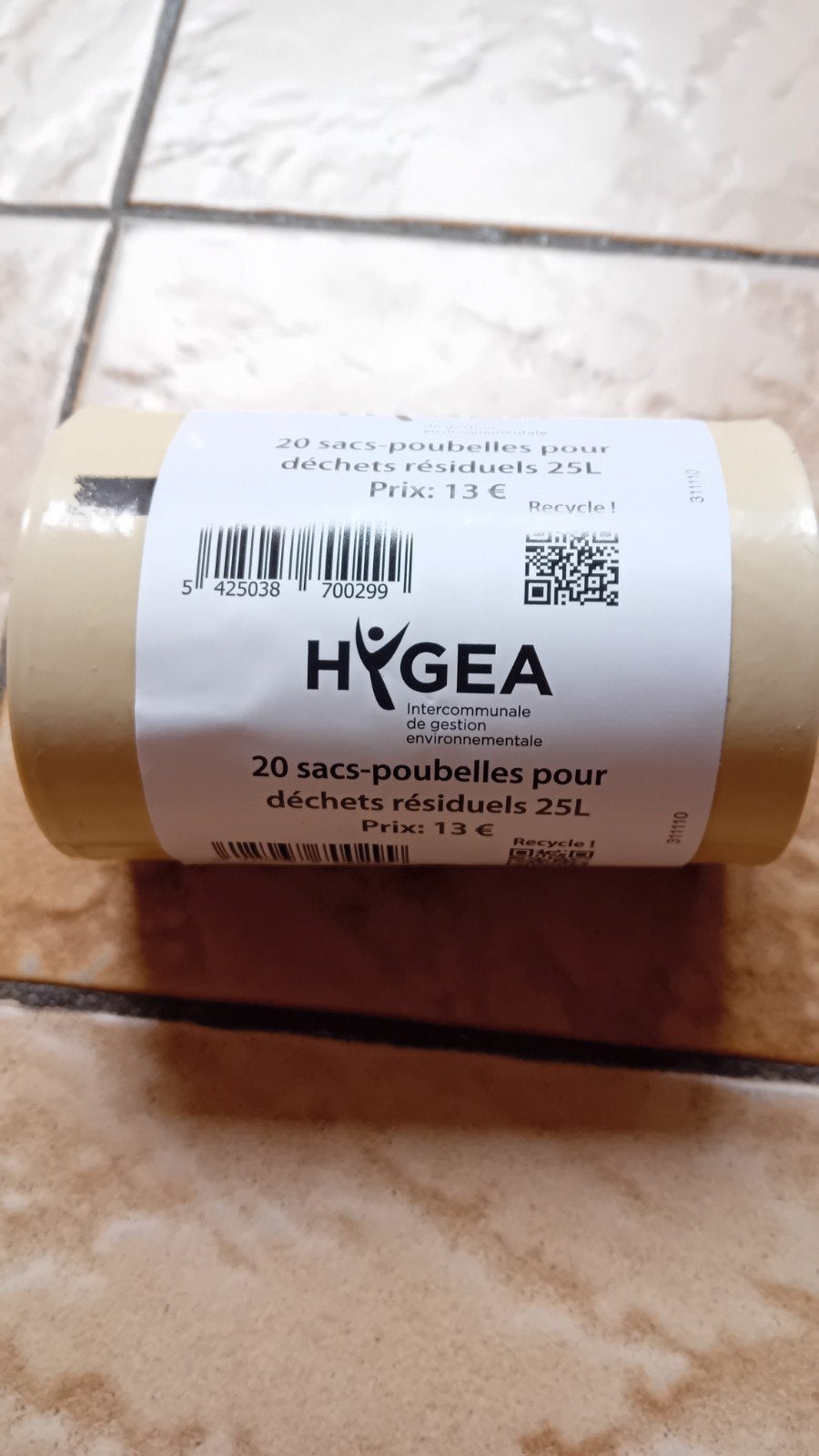 rouleau de 20 sacs poubelles Hygea, Enlèvement