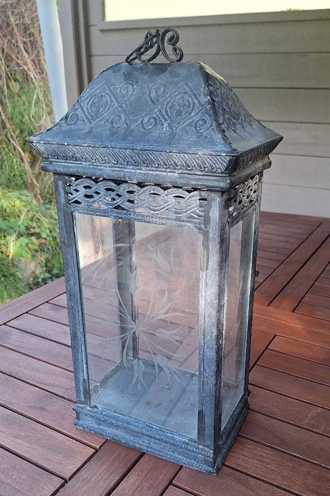 Lantaarn in metaal en glas, Ophalen, Lantaarn, Glas, Grijs