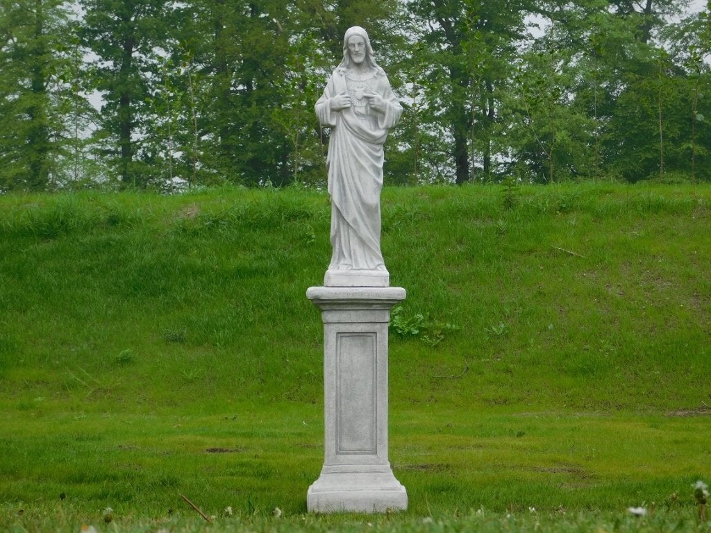 Statue du Sacré-Cœur sur un piédestal - pleine de pierre, Enlèvement ou Envoi, Pierre, Homme