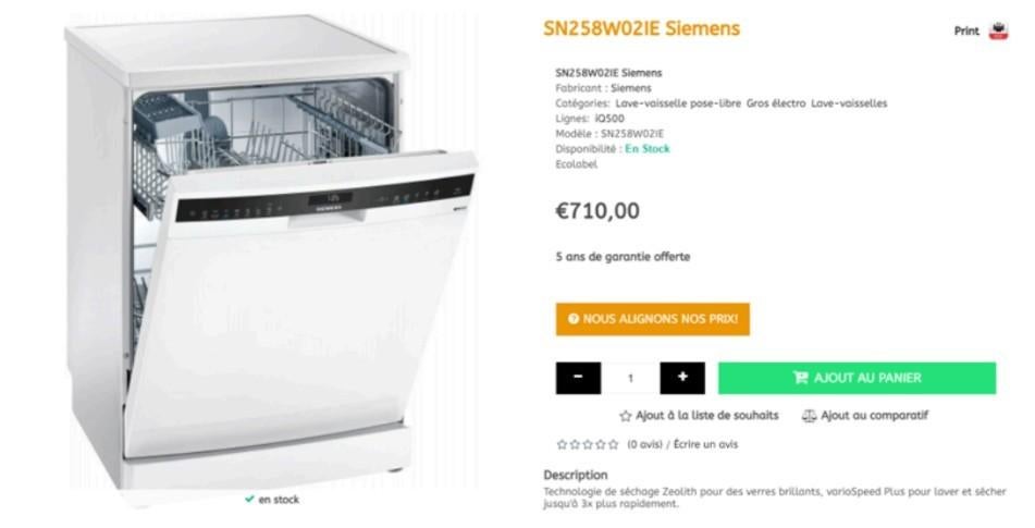 SIEMENS iQ500 vaatwasser - SN258WO2IE, Ophalen, Gebruikt, Tussenbouw, 45 tot 60 cm
