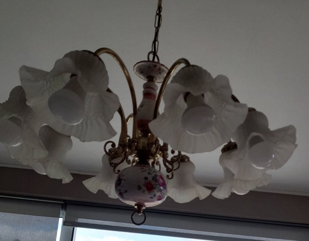 Lustre en porcelaine, abat-jour nickel, Enlèvement, Comme neuf, Pierre/céramique