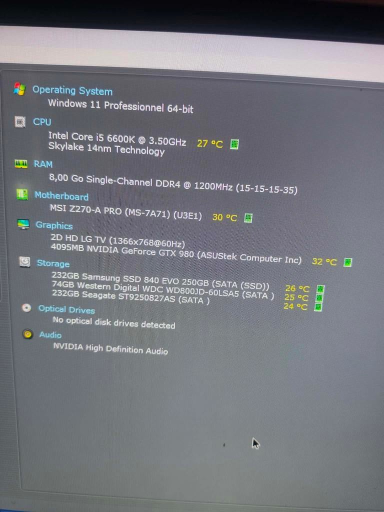 Pc i5 6600k 8go msi z270-a pro  ddr4  GeForce  gtx980, Informatique & Logiciels, Enlèvement, Comme neuf