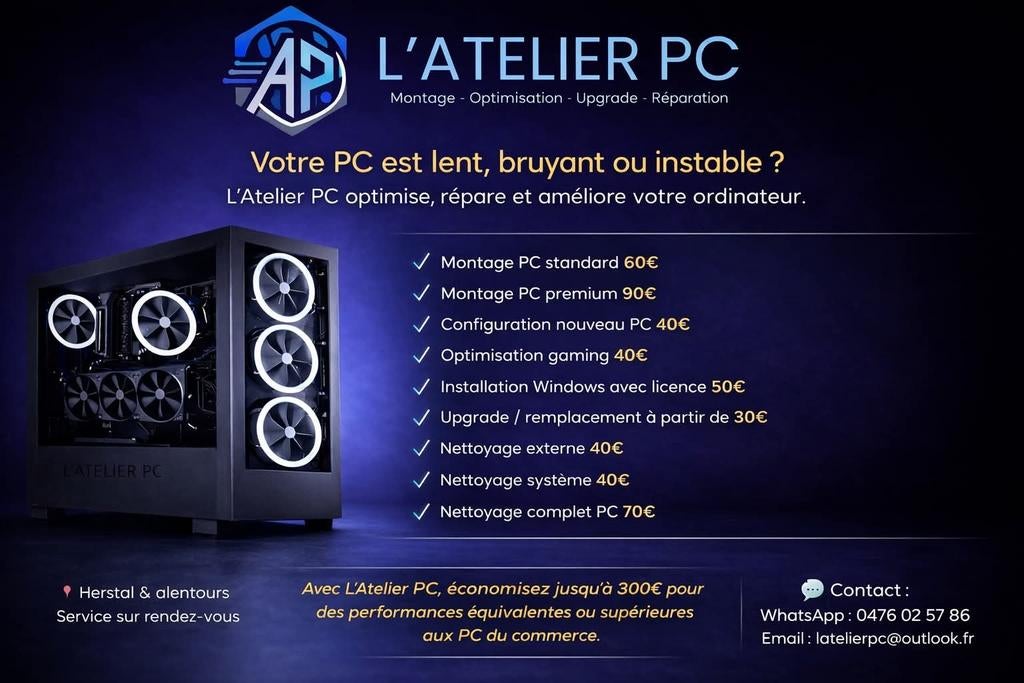 Montage, optimisation, réparation & Upgrade à Herstal/Liège., Informatique & Logiciels, Enlèvement