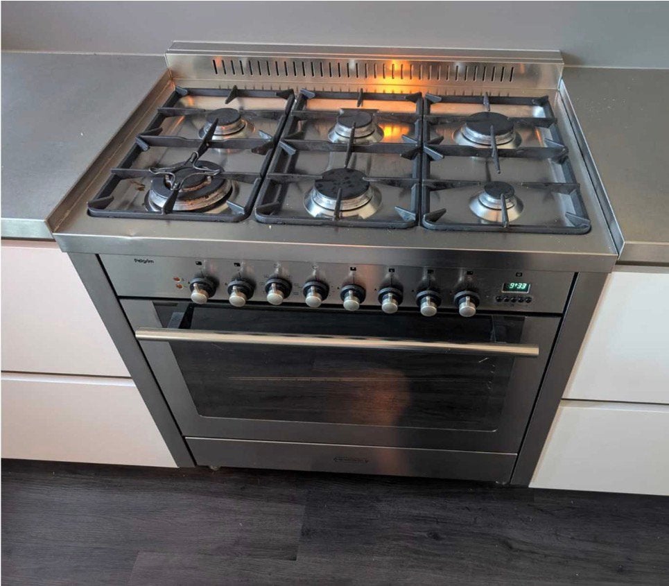 Pelgrim 90 cm gasfornuis met grote oven | 6 pits | RVS, Elektronische apparatuur, Fornuizen, Ophalen, Gebruikt, 60 cm of meer