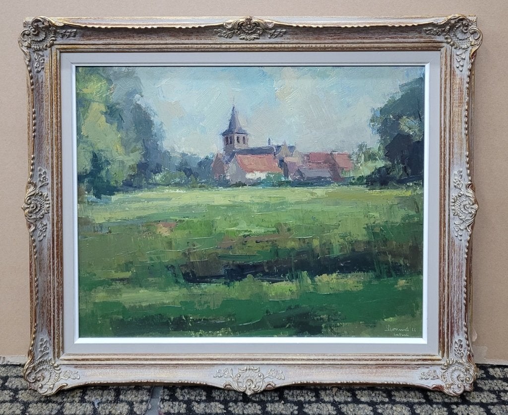Victor DOOMS, kerk te Latem, Paneel, Ophalen of Verzenden, Gedateerd, Landschap