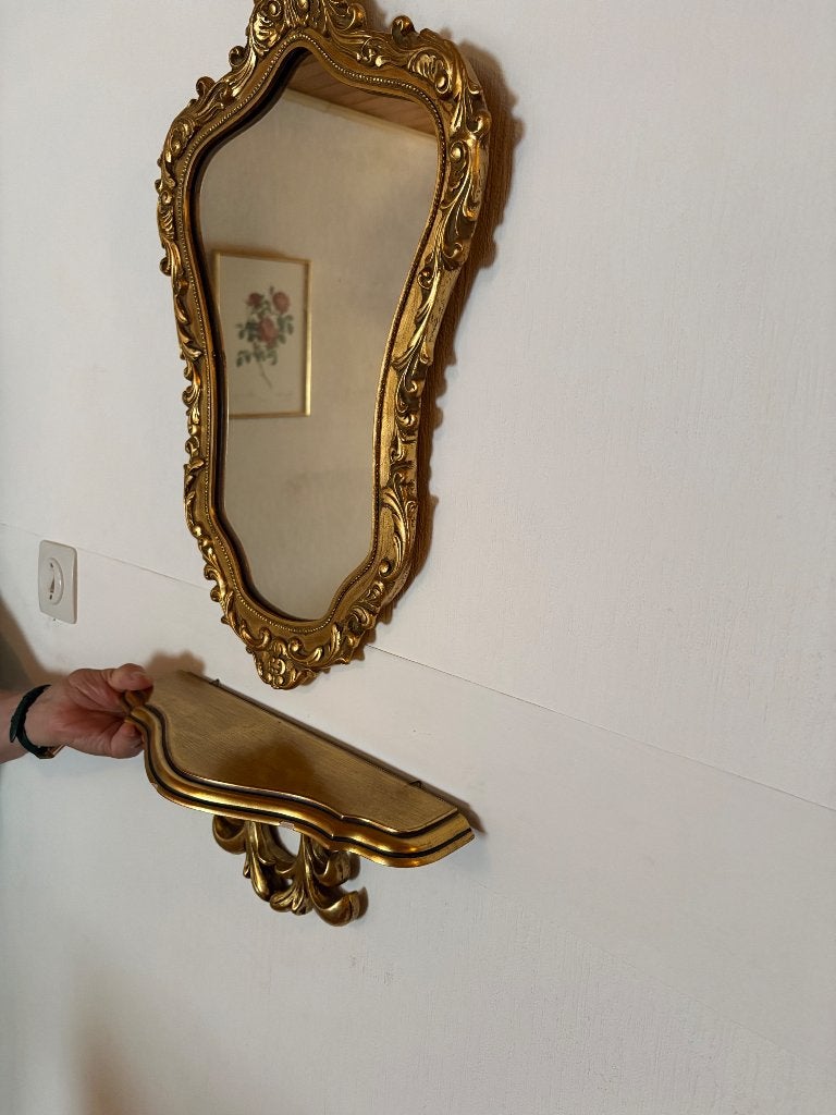 Barok spiegel / wandconsole goudkleurig, Antiek en Kunst, Ophalen