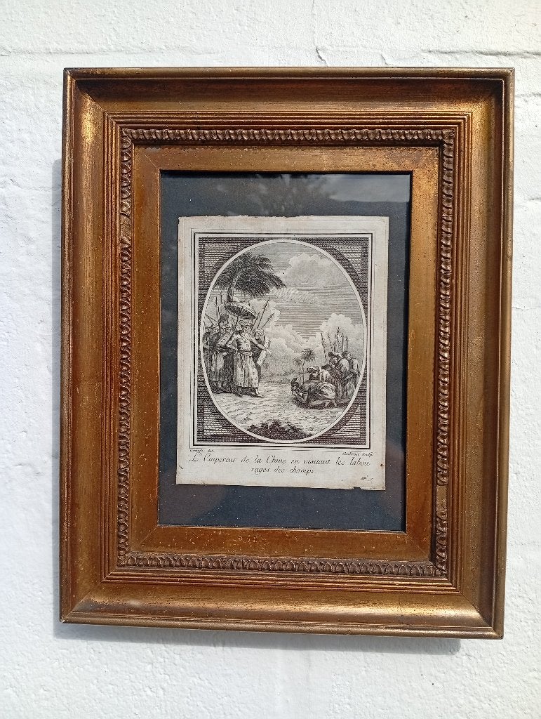 Oude gravure Chinoiserie 18e eeuwse vergulde lijst (46), Antiek en Kunst, Kunst | Etsen en Gravures, Ophalen of Verzenden, Gravure