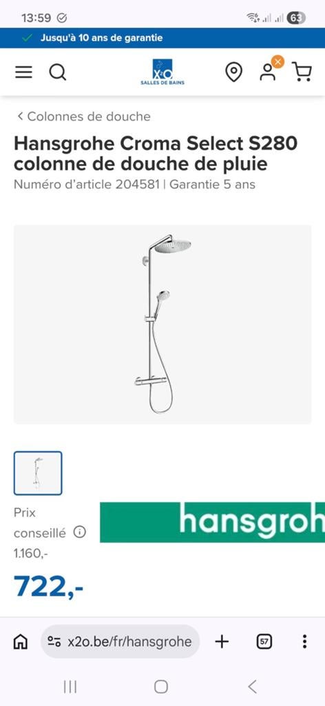 Hansgrohe Croma douchekolom, Ophalen