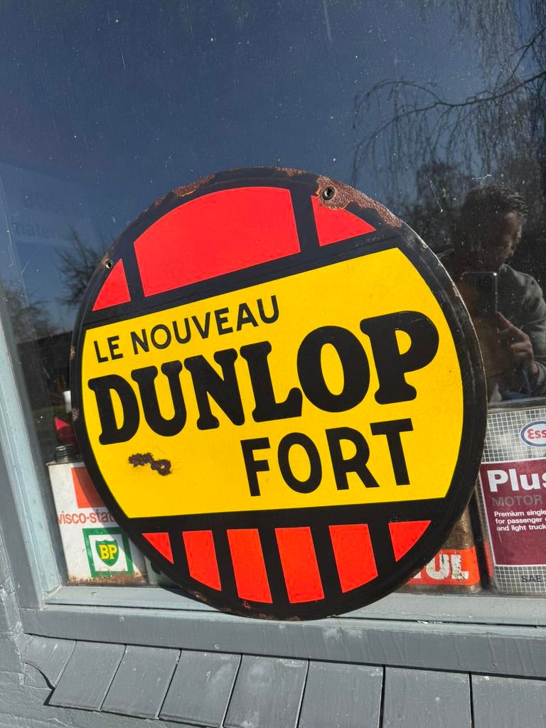 Ancien panneau d'affichage en émail DUNLOP 1937, Enlèvement, Utilisé, Panneau publicitaire