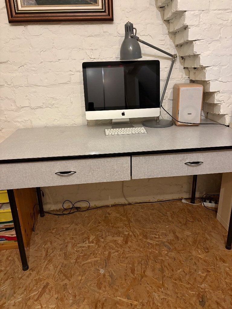Vintage schoolbureau / lerarenbureau – Formica – retro, Ophalen, Gebruikt, 150 cm, Schoolbureau