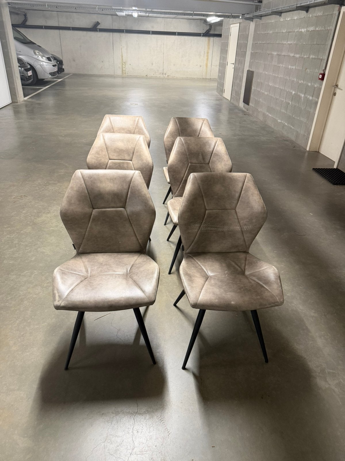 6 grijze eetkamerstoelen, Ophalen, Gebruikt, Grijs, Vijf, Zes of meer stoelen