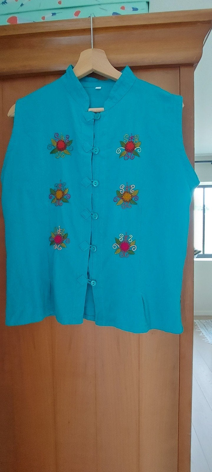 Bloes geborduurd linnen, Kleding | Dames, Ophalen, Gedragen, Maat 36 (S), Blauw