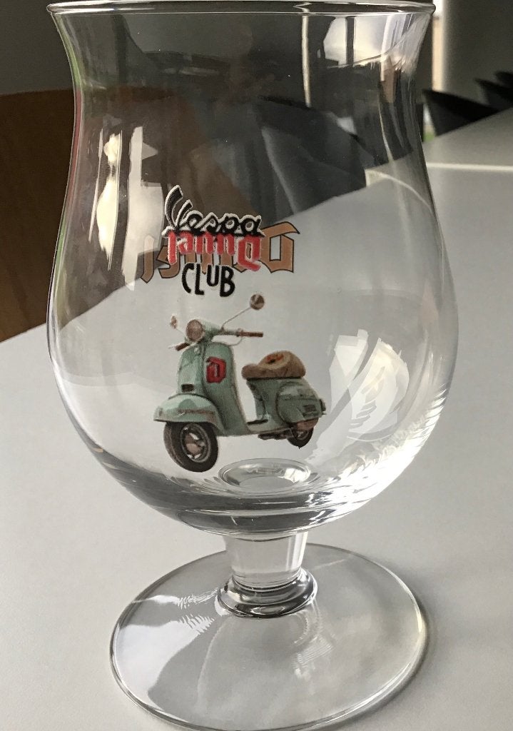 Duvel glas Vespa: onofficieel 33cL, Verzamelen, Ophalen of Verzenden, Zo goed als nieuw, Glas of Glazen, Duvel