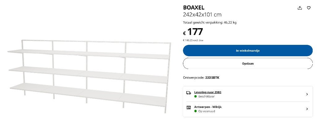 IKEA BOAXEL wandrek / opbergsysteem - wit - 242 cm breed, Ophalen, Met plank(en), Gebruikt, 100 tot 150 cm