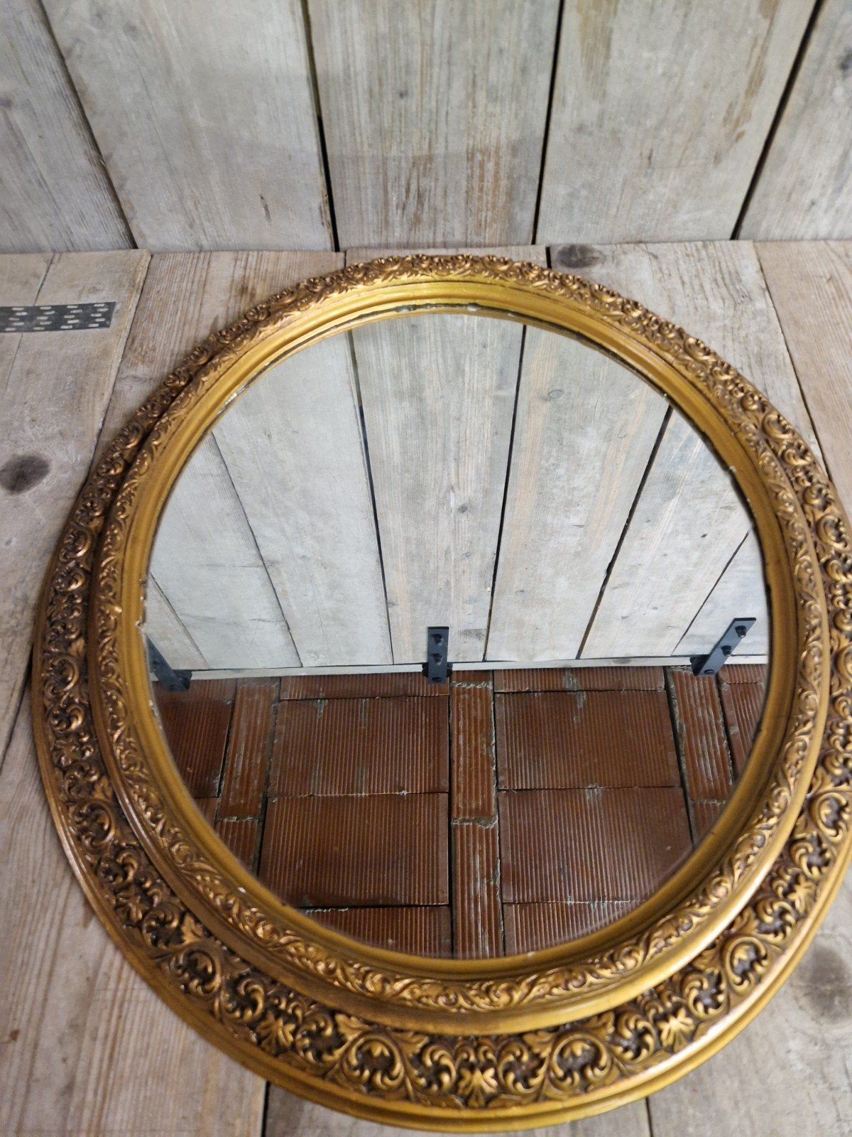 Vintage gedoreerd kader met spiegel, Antiek en Kunst, Ophalen, Ovaal