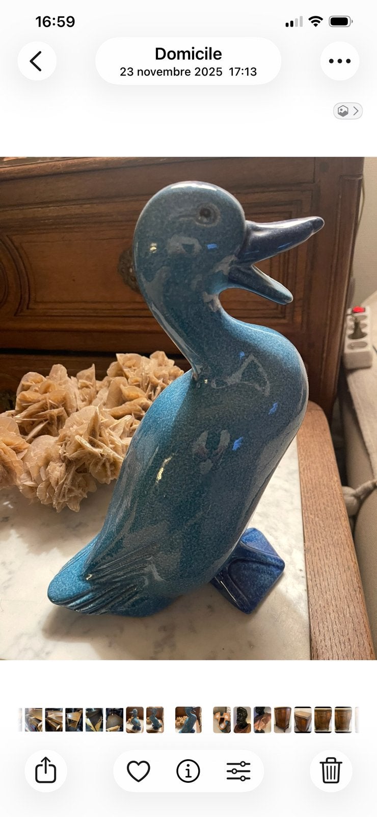 Canard en terre cuite vernissée bleu, Ophalen, Blauw