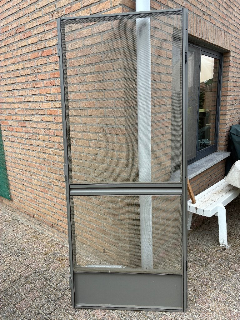 Complete vliegendeur grijs aluminium, Ophalen, 80 tot 100 cm, Hordeur, Zo goed als nieuw