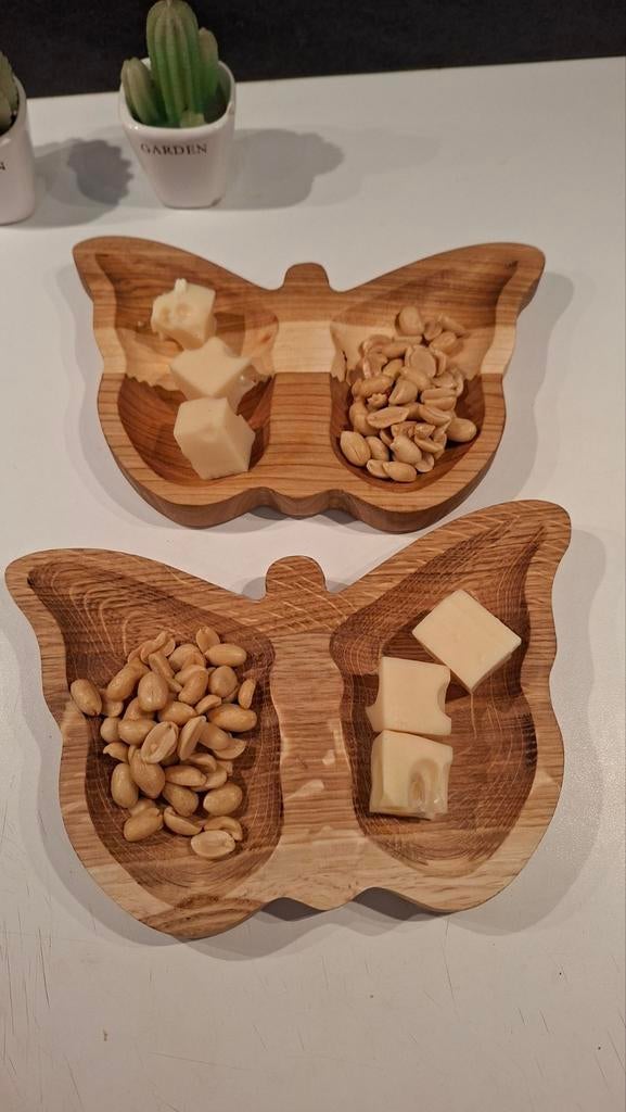 Assiette apéritif en BOIS — PAPILLON & FEUILLE élégante, Hobby en Vrije tijd, Stempelen, Ophalen of Verzenden
