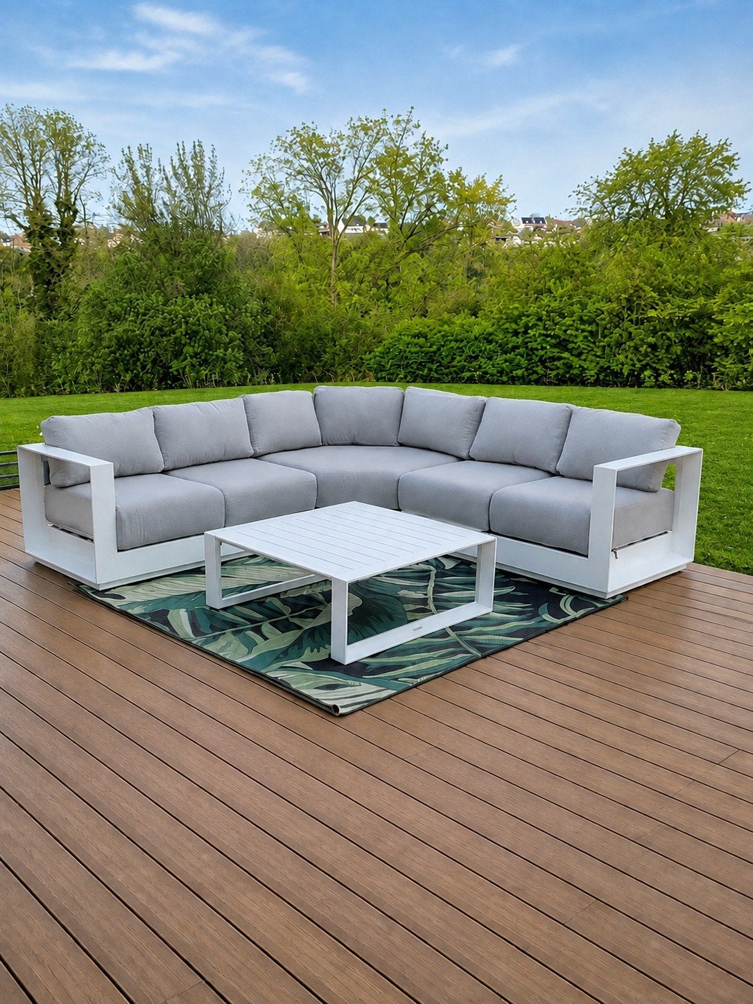 Salon d'angle de jardin ALLURE blanc + table basse, Ophalen, Zo goed als nieuw, Aluminium