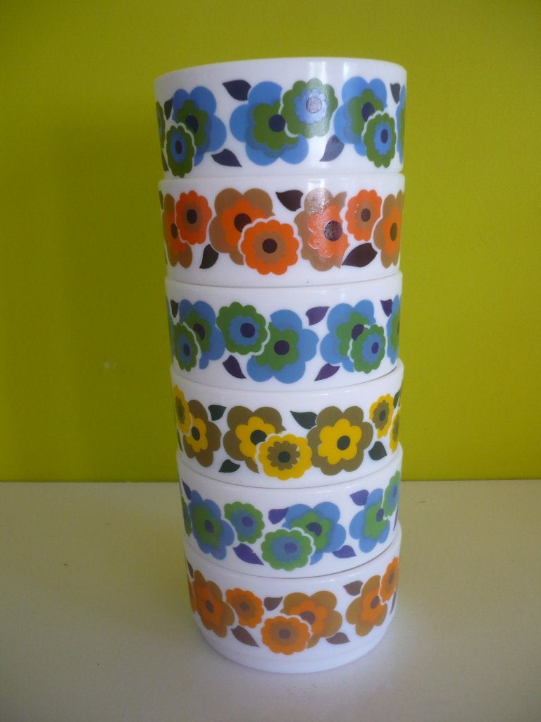 6 vintage puddingkommen arcopal France lotusbloem, Verzamelen, Retro, Ophalen of Verzenden, Huis en Inrichting