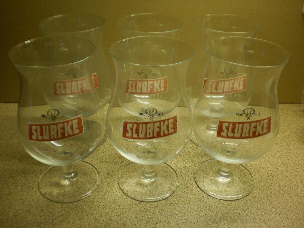 Slurfke glazen, Ophalen of Verzenden, Zo goed als nieuw, Bierglas