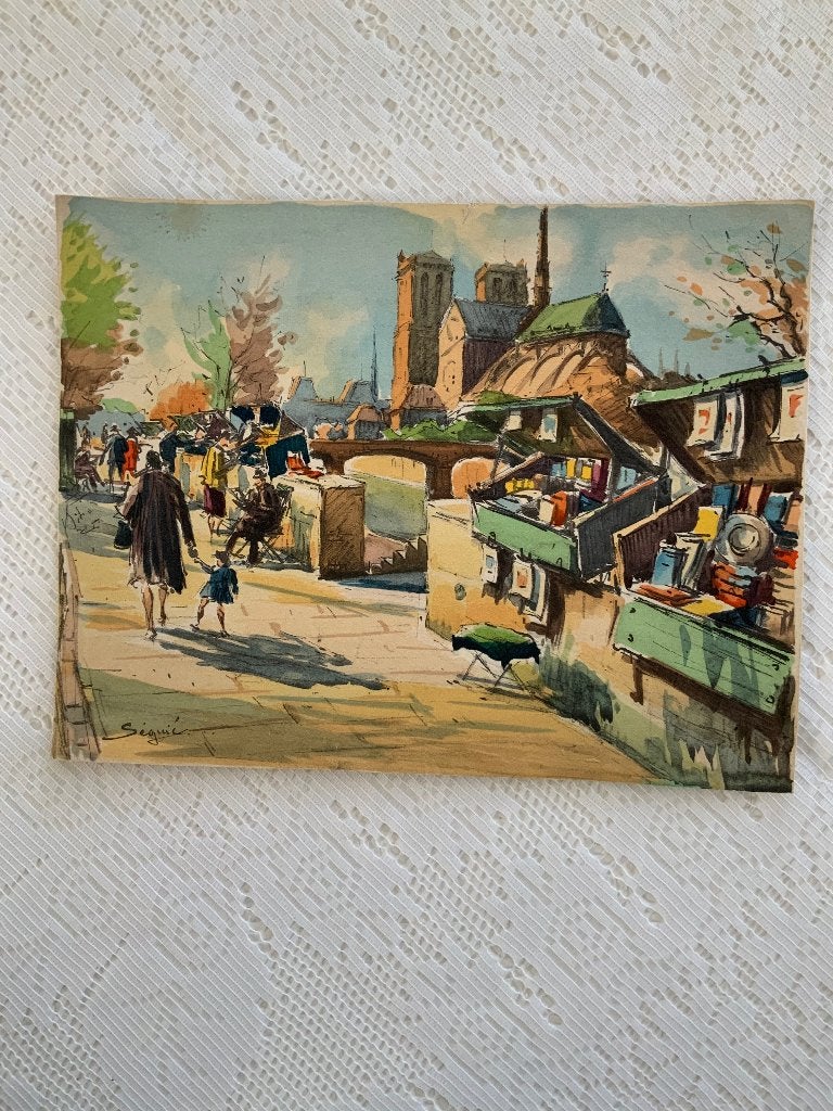 Schilderij, Antiquités & Art, Art | Peinture | Classique, Paysage urbain / rural, Impressionniste, Aquarelle, Papier, Signé, Enlèvement
