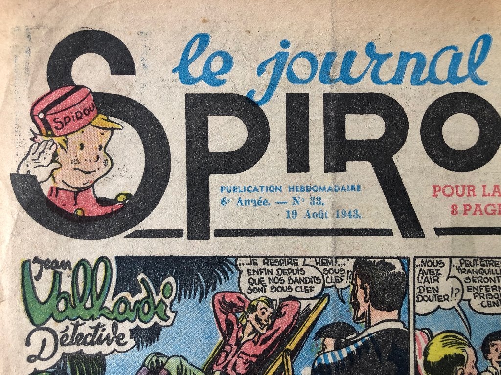 Spirou 1943 - Lot (11) numéro 33 du 19 août 1943 hebdo, Une BD, Enlèvement, Utilisé, Jijé Rob'Vel Sirius Doisy Dineur Harman …