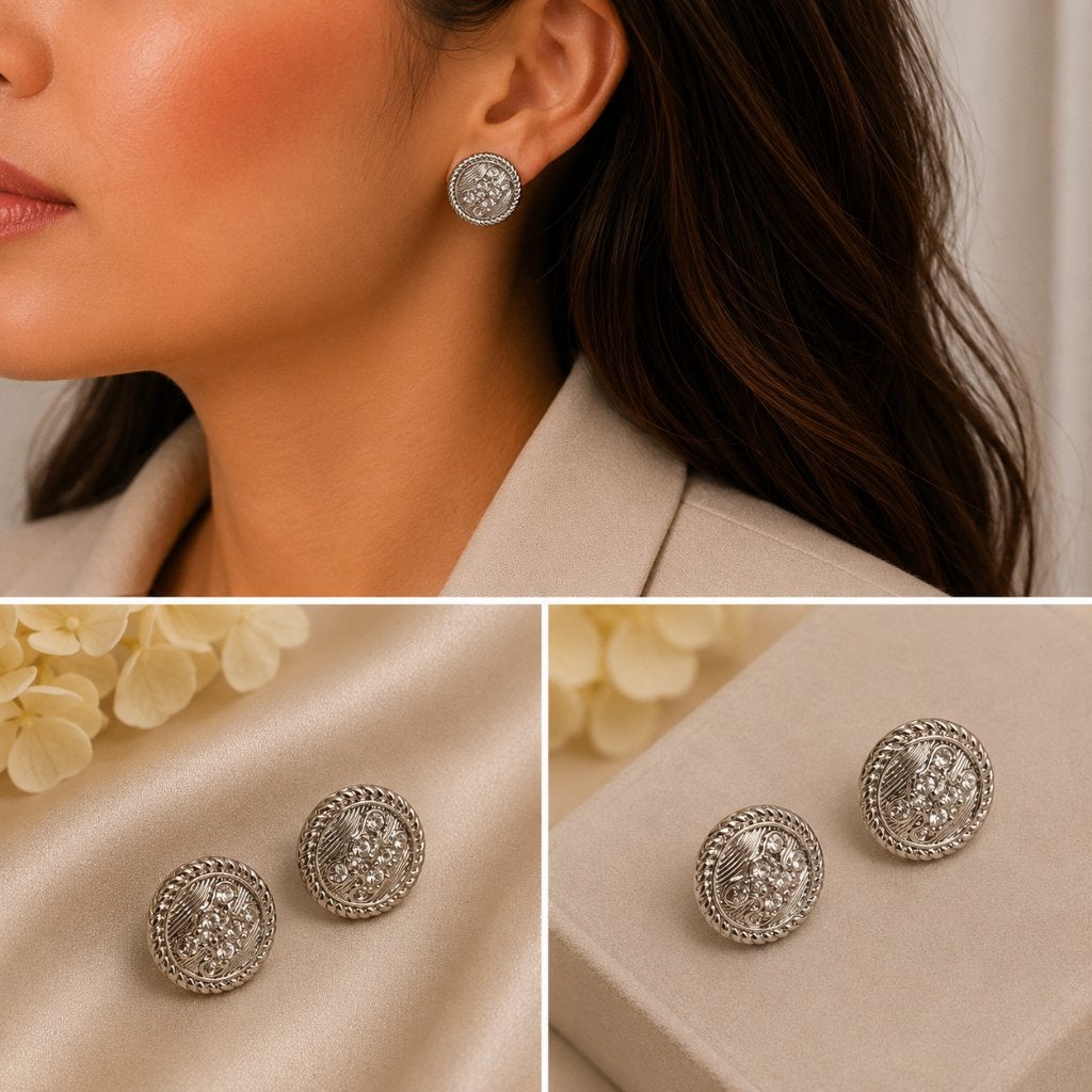 Boucles d'oreilles boutonnées en argent de style vintage, Bijoux, Sacs & Beauté, Boucles d'oreilles, Avec pierre précieuse, Argent