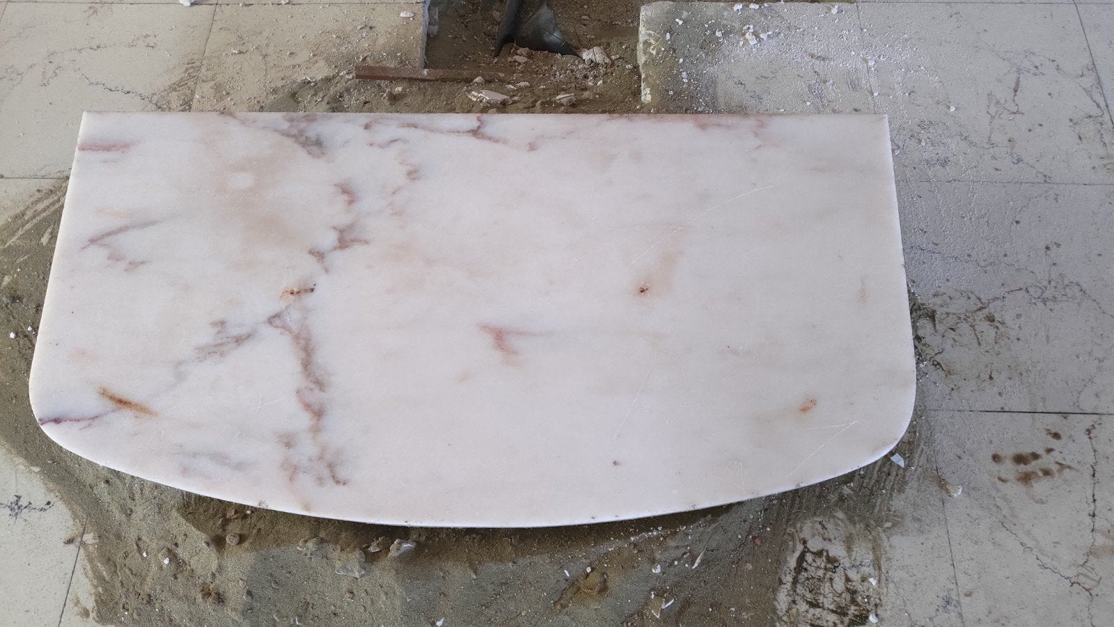 Wit/roze marmeren blad 90x45x2cm dik, Ophalen, Gebruikt