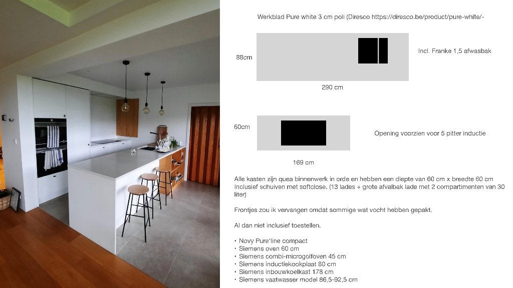 Keukenblad + spoelbak, Ophalen, Gebruikt, Wit