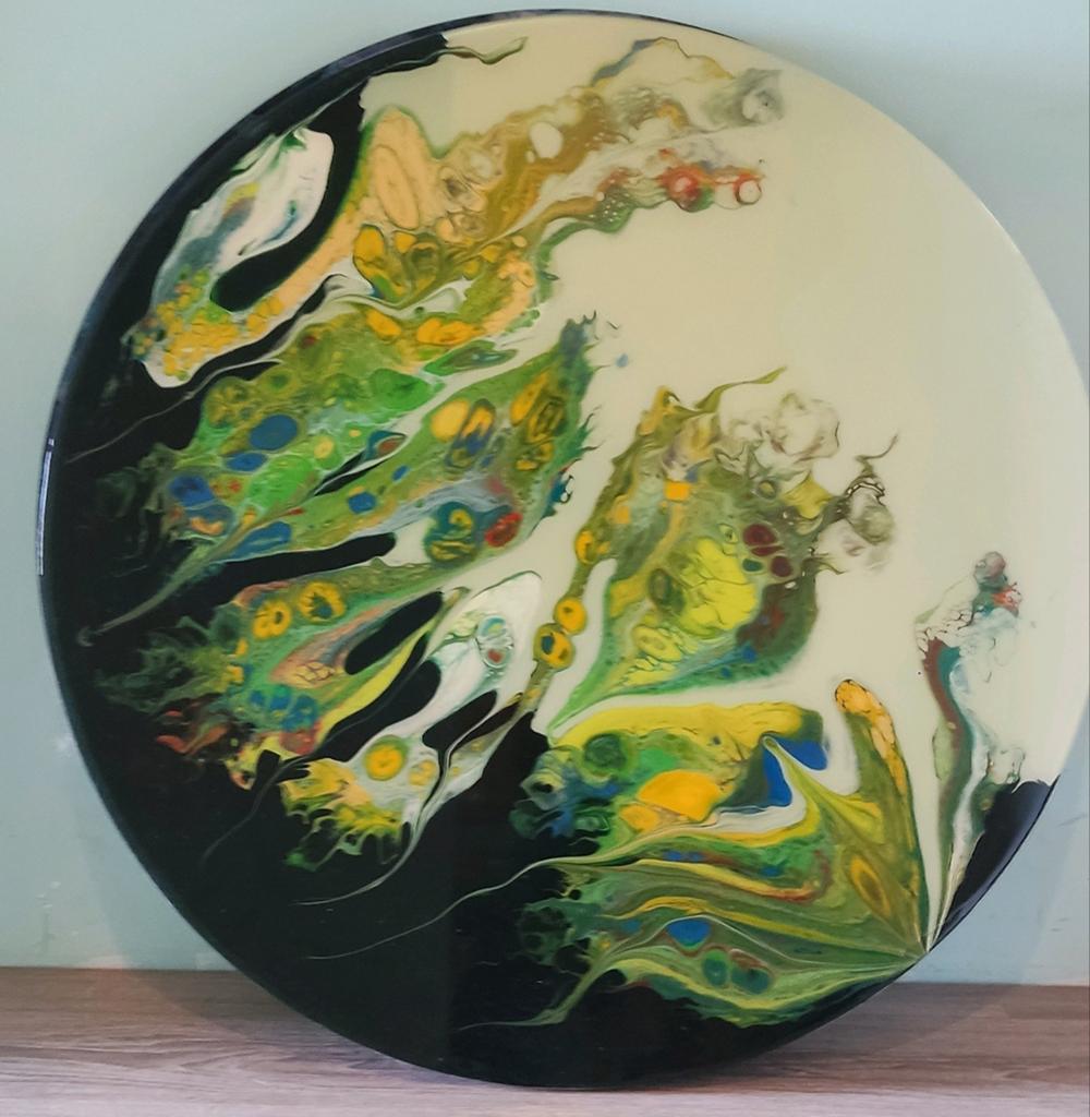Groen kunstobject, rond, 90cm, Enlèvement
