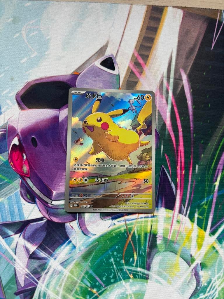 Carte exclusive chinoise Pikachu AR 170/151 — Art complet NM, Enlèvement ou Envoi, Comme neuf