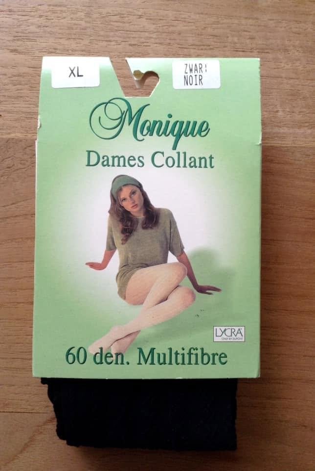 Collant opaque vintage à motifs Monique 60 den–T.XL–Noir, Neuf, Taille 48/52 (XL), Enlèvement ou Envoi, Monique