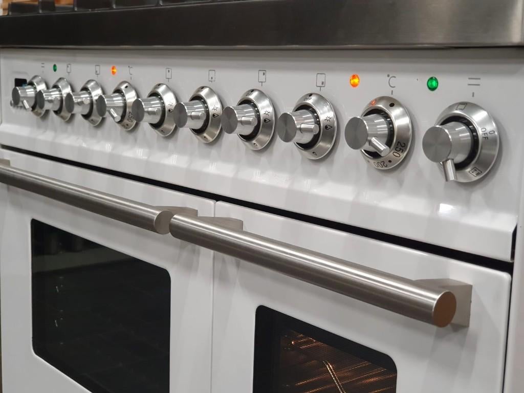 🔥Luxe Boretti Fornuis 90cm hoogglans wit rvs 2 ovens 6 pits, Elektronische apparatuur, Fornuizen, Ophalen, 60 cm of meer, Zo goed als nieuw