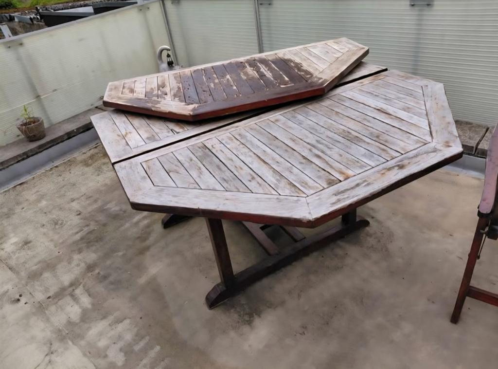 Vintage tuinmeubelen in exotisch hout (Teak) - Tafel + 3, Ophalen, Hout