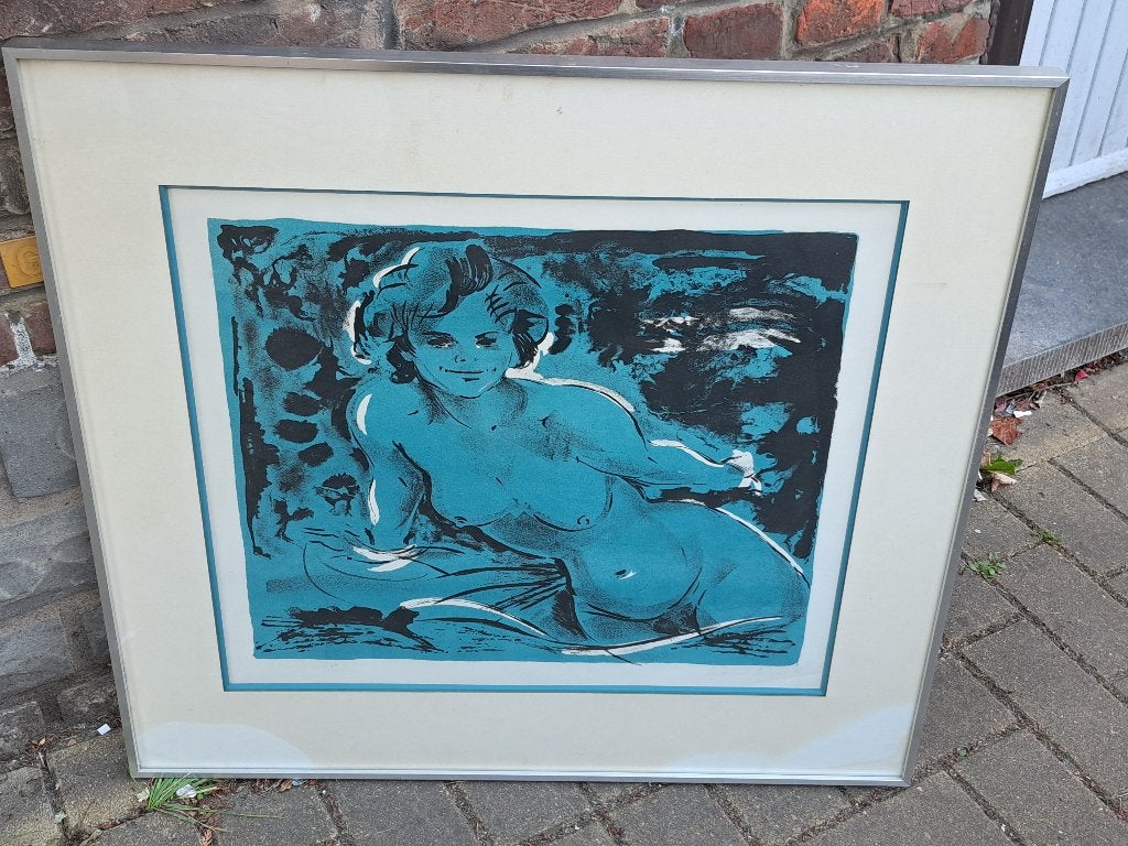 lithographie femme nue bleu signe medard tytgat, Antiquités & Art, Enlèvement ou Envoi