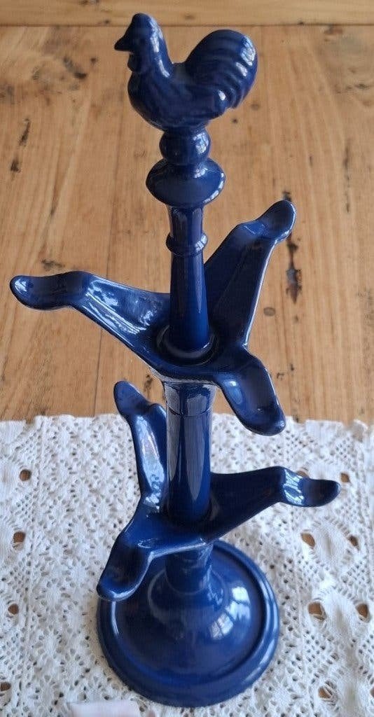 Vintage Franse blauwe gietijzeren mokken standaard, haan, Ophalen of Verzenden