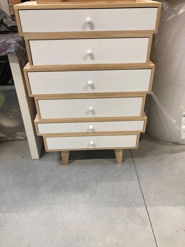 Scandinavische ladekast 6 lades – wit/hout, speels design, Ophalen, Zo goed als nieuw, Scandinavisch